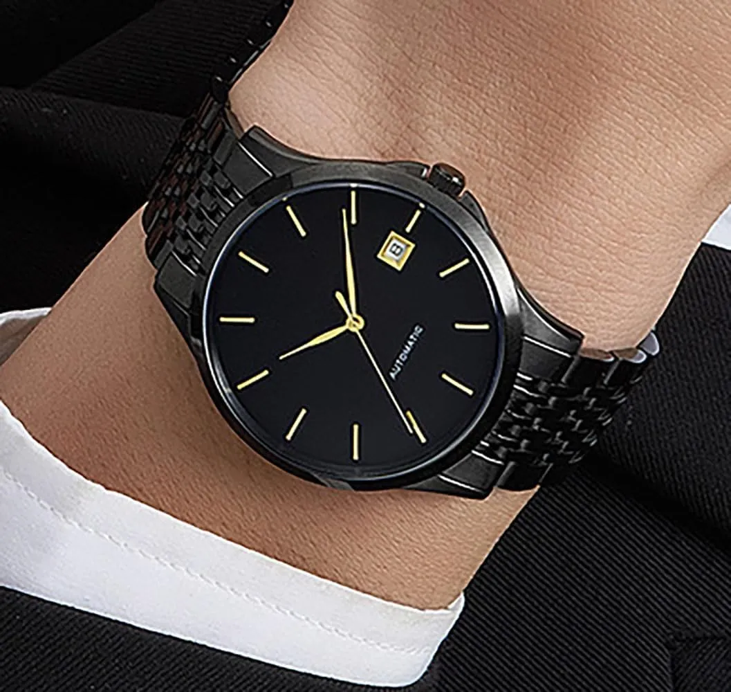 Steel Man Date Watch Waterproof Dress Wrist Watches ADSBIAOYE finite glasslike Men's Automatic Watches Luxury Two-Tone Stainless 