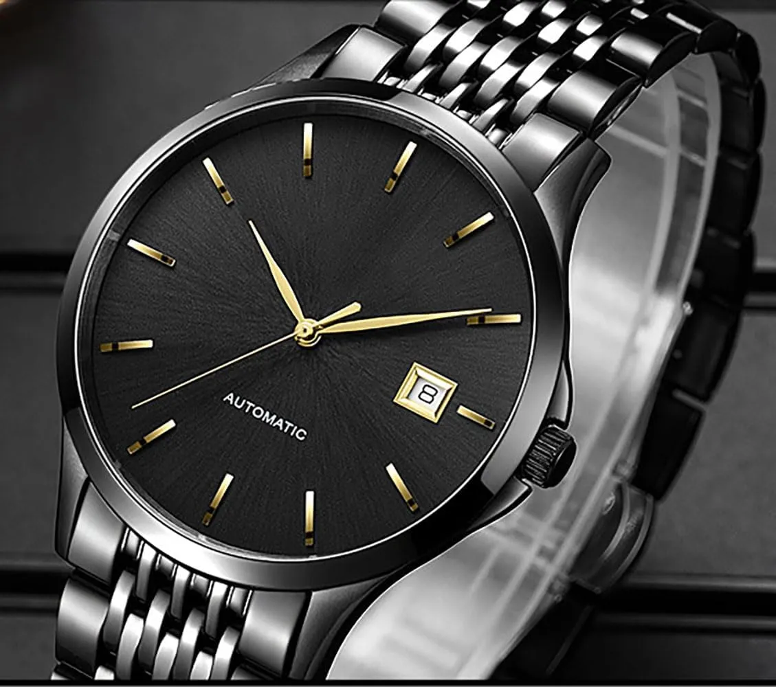 Steel Man Date Watch Waterproof Dress Wrist Watches ADSBIAOYE finite glasslike Men's Automatic Watches Luxury Two-Tone Stainless 