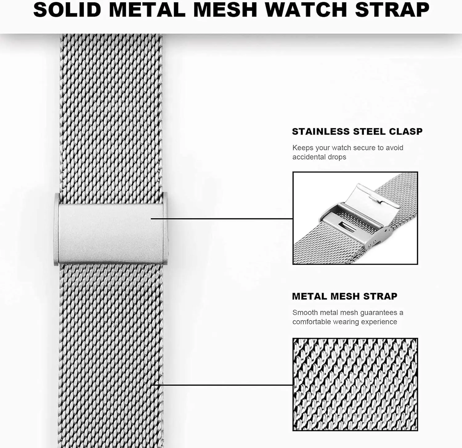 Steel Mesh Metal Buckle Watch Straps vibrant for Men Women Quick Release Adjustable Mesh Watch Bands Wristband Belt Compatible with Most Watches Ultra Thin Universal Premium Stainless 