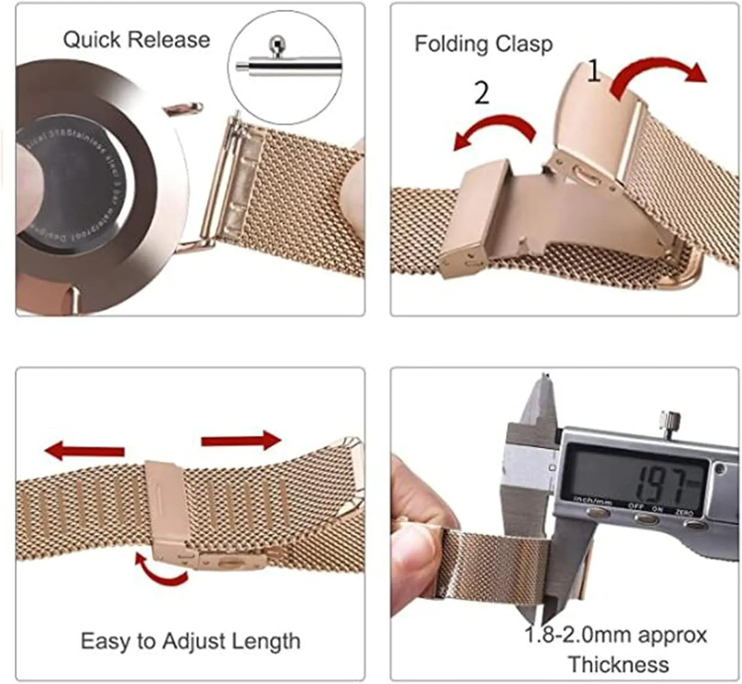 Steel Mesh Metal Buckle Watch Straps vibrant for Men Women Quick Release Adjustable Mesh Watch Bands Wristband Belt Compatible with Most Watches Ultra Thin Universal Premium Stainless 