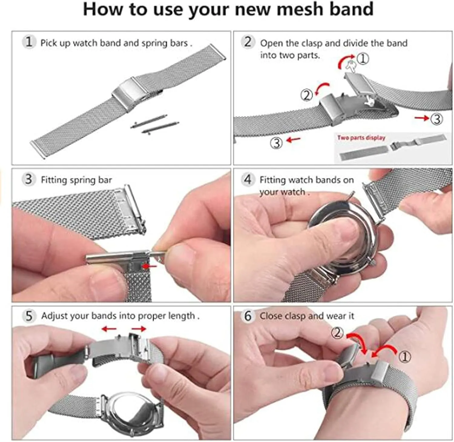 Steel Mesh Metal Buckle Watch Straps vibrant for Men Women Quick Release Adjustable Mesh Watch Bands Wristband Belt Compatible with Most Watches Ultra Thin Universal Premium Stainless 