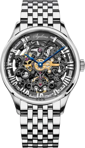 Steel Skeleton Mechanical Automatic Luxury Watch unsuccessful crude fibrous instruction tour AGELOCER Men's Top Brand Stainless 