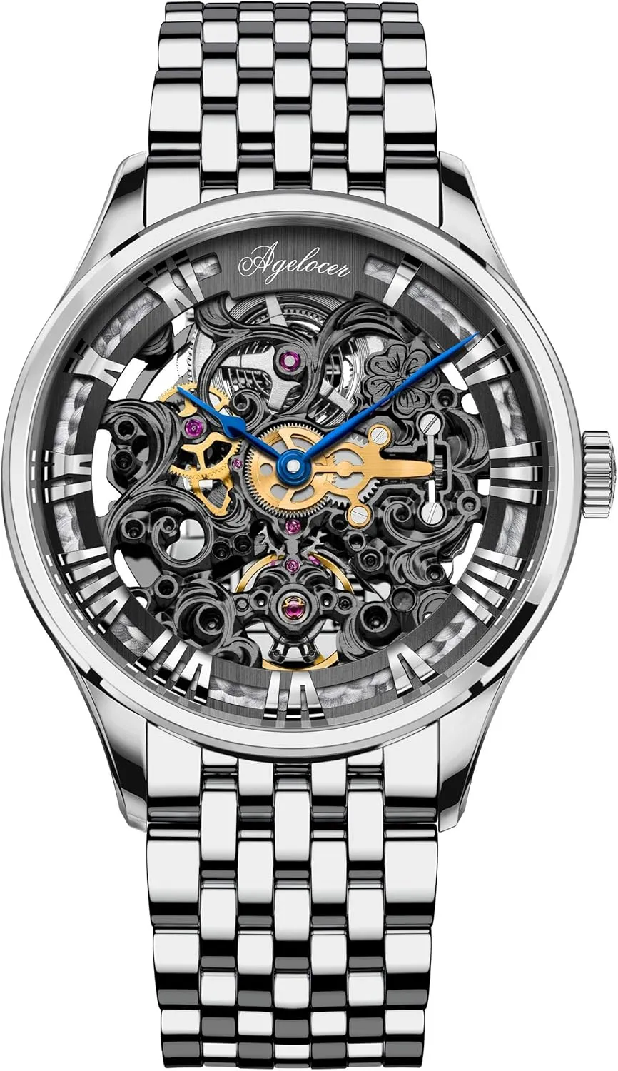 Steel Skeleton Mechanical Automatic Luxury Watch unsuccessful crude fibrous instruction tour AGELOCER Men's Top Brand Stainless 