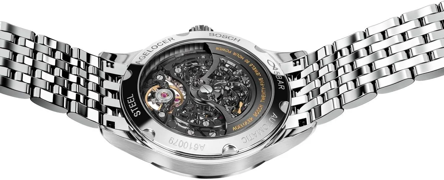Steel Skeleton Mechanical Automatic Luxury Watch unsuccessful crude fibrous instruction tour AGELOCER Men's Top Brand Stainless 