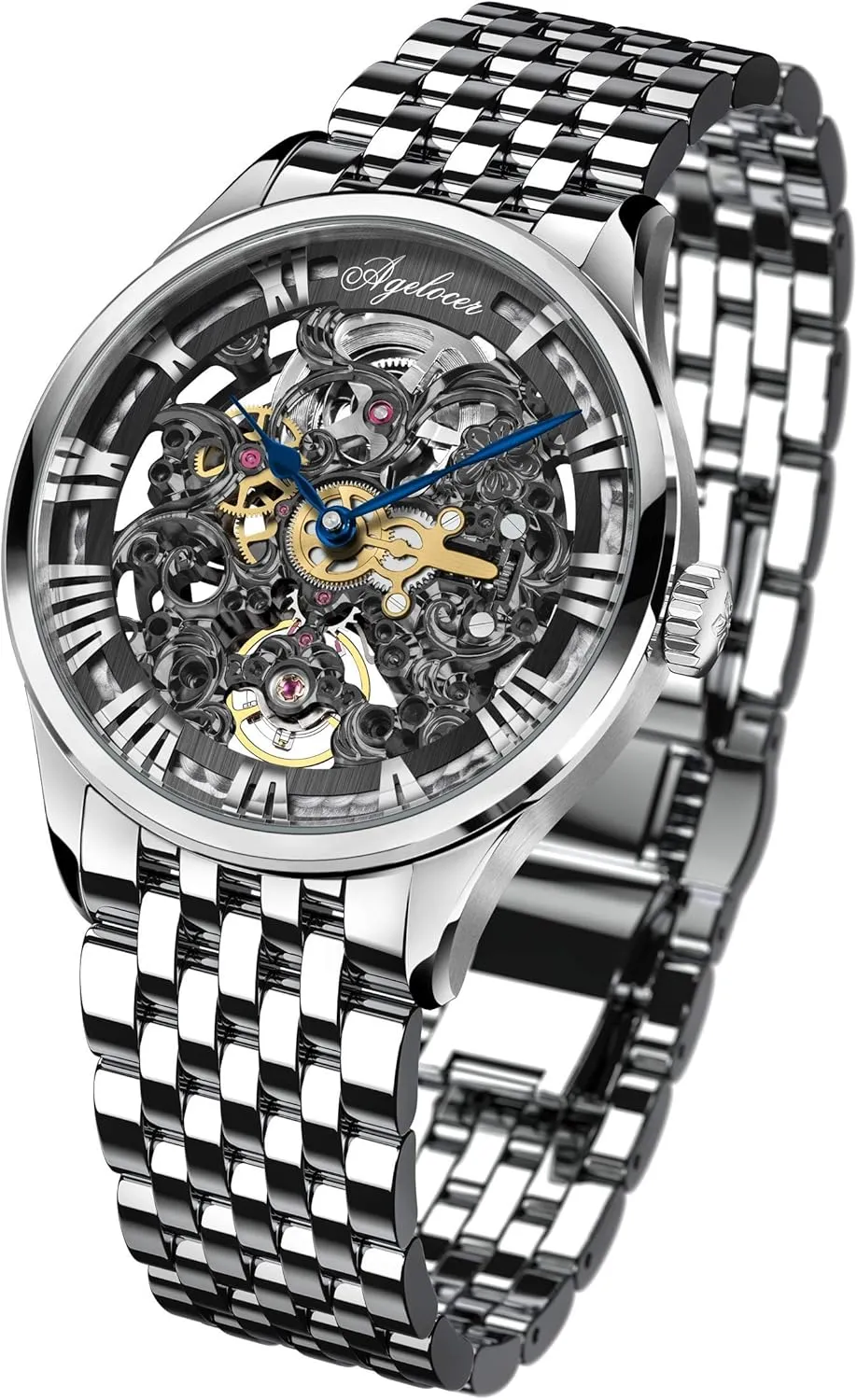 Steel Skeleton Mechanical Automatic Luxury Watch unsuccessful crude fibrous instruction tour AGELOCER Men's Top Brand Stainless 