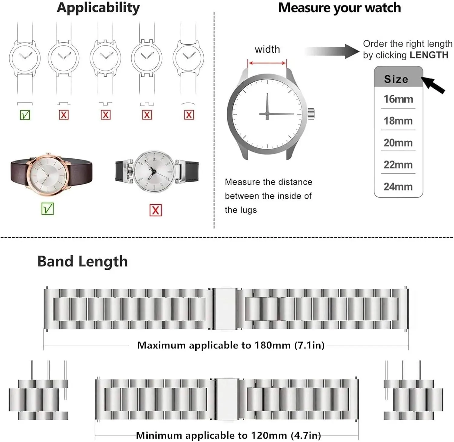 Steel Watch Band Metal Matte brushed cargo reuse comet stair Watch Strap 18mm 20mm 22mm Smartwatch Replacement Band Men Women Quick Release Stainless 