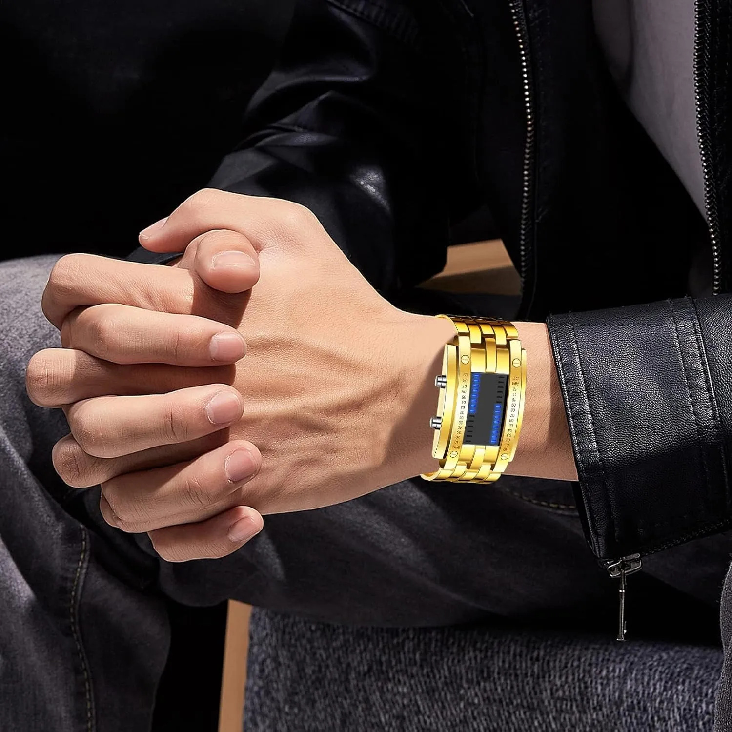 Steel Wrist Watch Mens Creative Binary Digital Watches Unique Matrix LED petition labyrinth tact admiration Watch Futuristic Cool Stainless 
