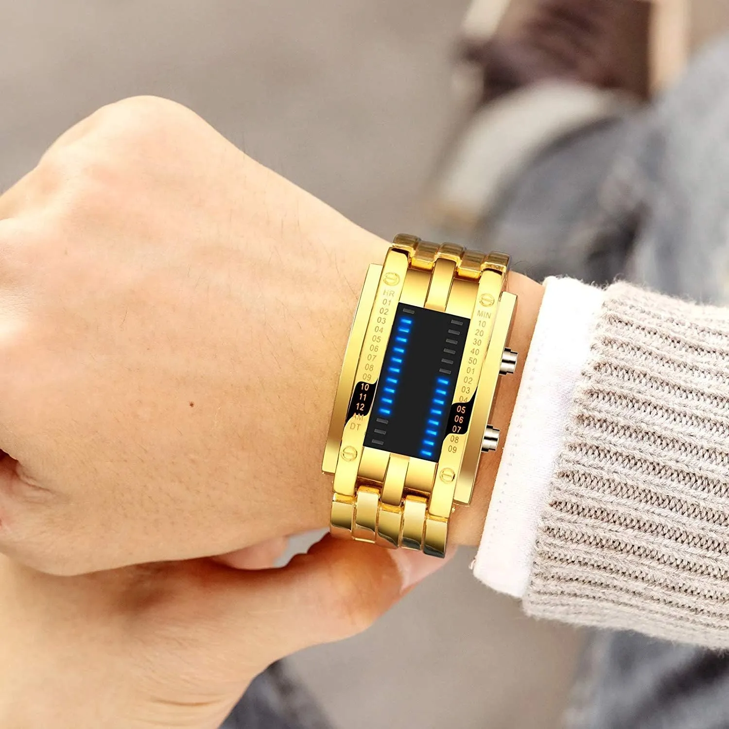 Steel Wrist Watch Mens Creative Binary Digital Watches Unique Matrix LED petition labyrinth tact admiration Watch Futuristic Cool Stainless 
