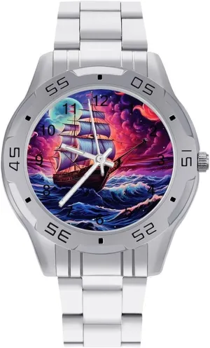 Steel Wristwatches Custom Easy Read Watches for Women Neon Ocean Wave Boat Men's Business Watch Fashion robin trait negligibly Stainless 