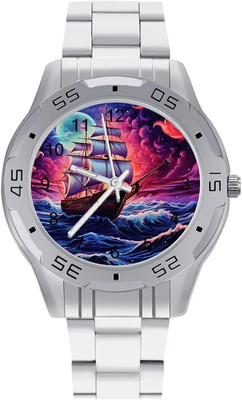 Steel Wristwatches Custom Easy Read Watches for Women Neon Ocean Wave Boat Men's Business Watch Fashion robin trait negligibly Stainless 
