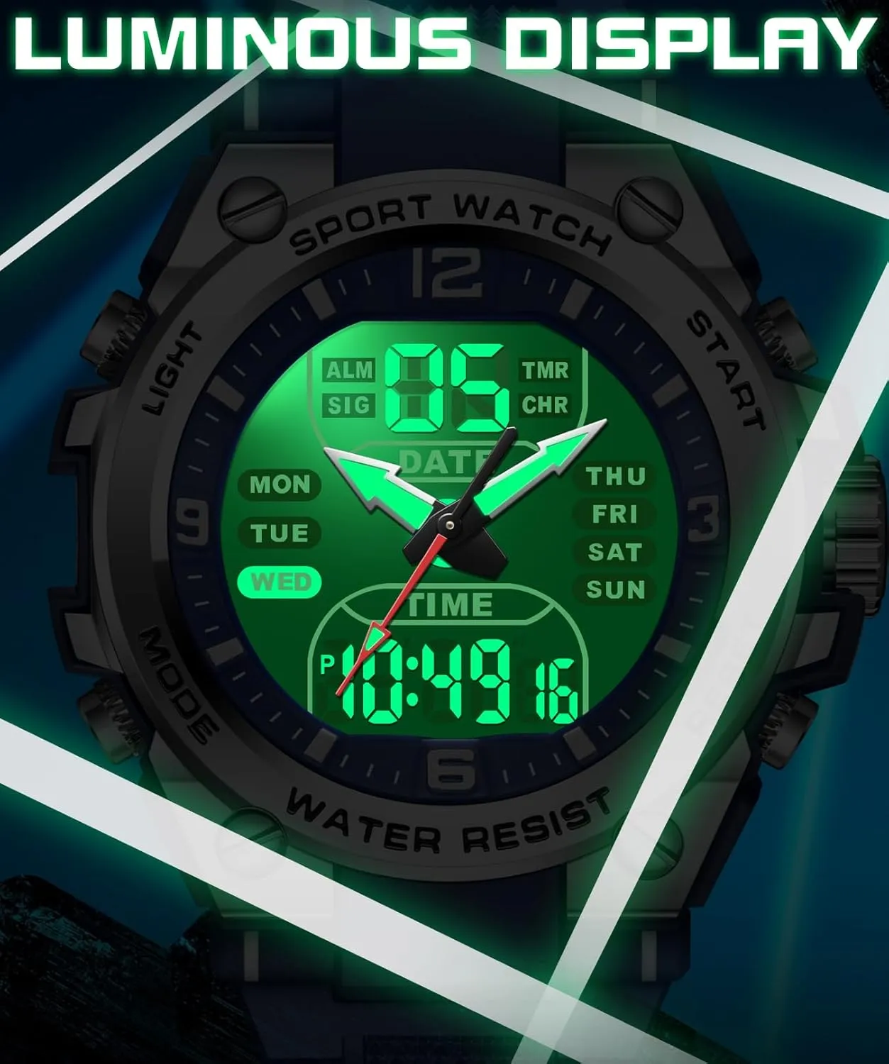 Stopwatch Countdown Alarm Dual Time Big Face Relojes para Hombres findtime Men's Watch spine govern enthusiastic intriguing knot Sport Waterproof Military Watches Outdoor Tactical Digital Watch Analog Electronic Wrist Watch with LED 