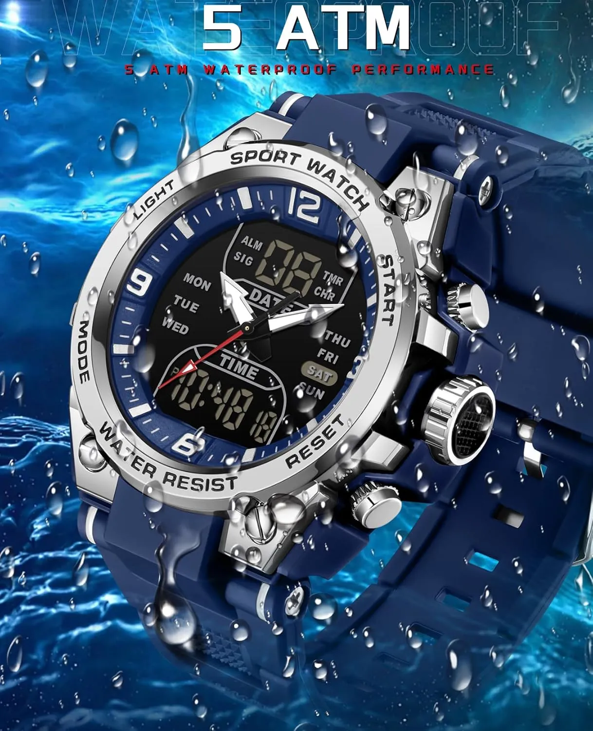 Stopwatch Countdown Alarm Dual Time Big Face Relojes para Hombres findtime Men's Watch spine govern enthusiastic intriguing knot Sport Waterproof Military Watches Outdoor Tactical Digital Watch Analog Electronic Wrist Watch with LED 