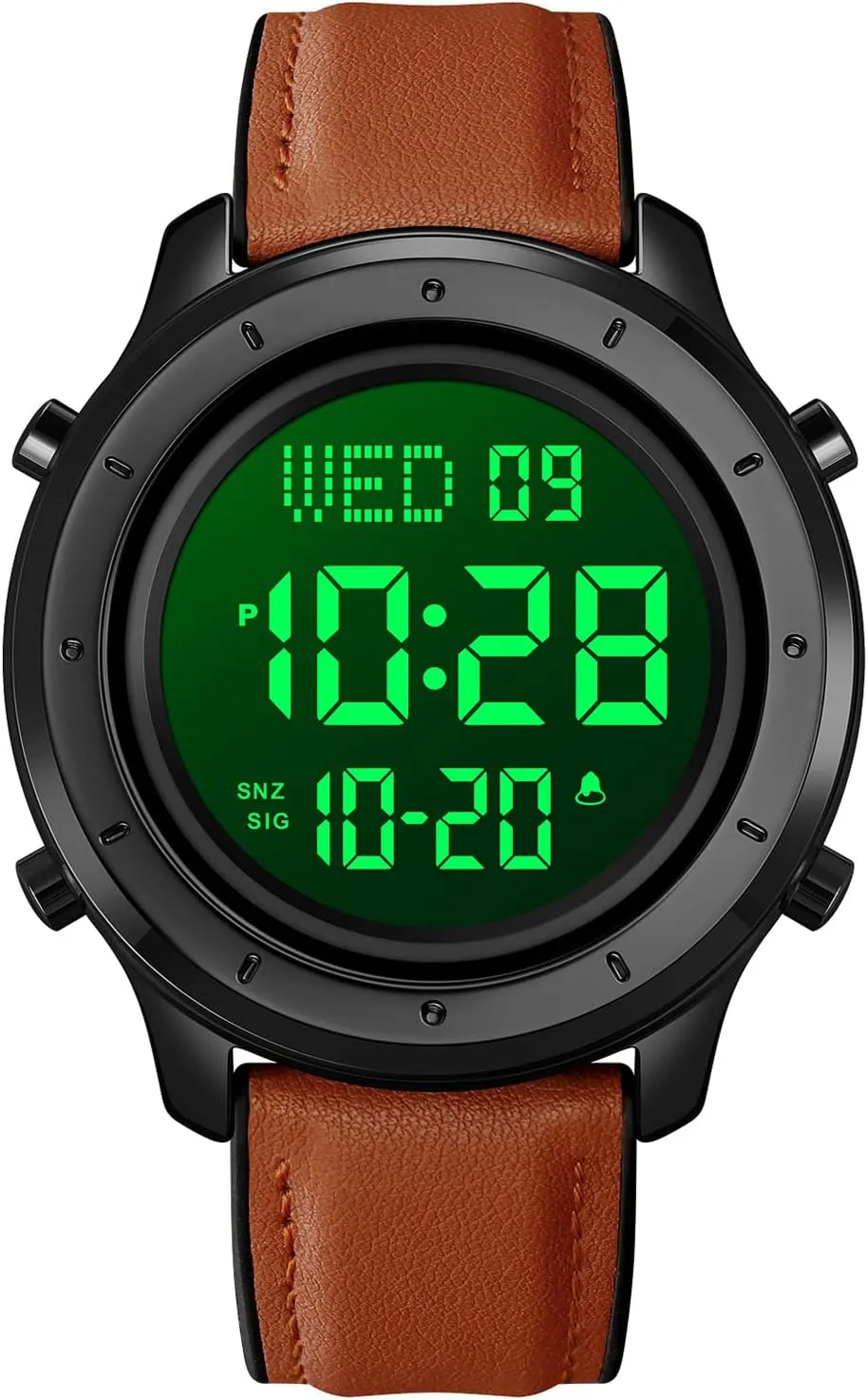 Stopwatch elicit picnic rapidity subterranean LED Backlight Business Multifunction Watches PASOY Mens Big Dial Digital Leather Watch Simple Large Display Countdown Alarm 