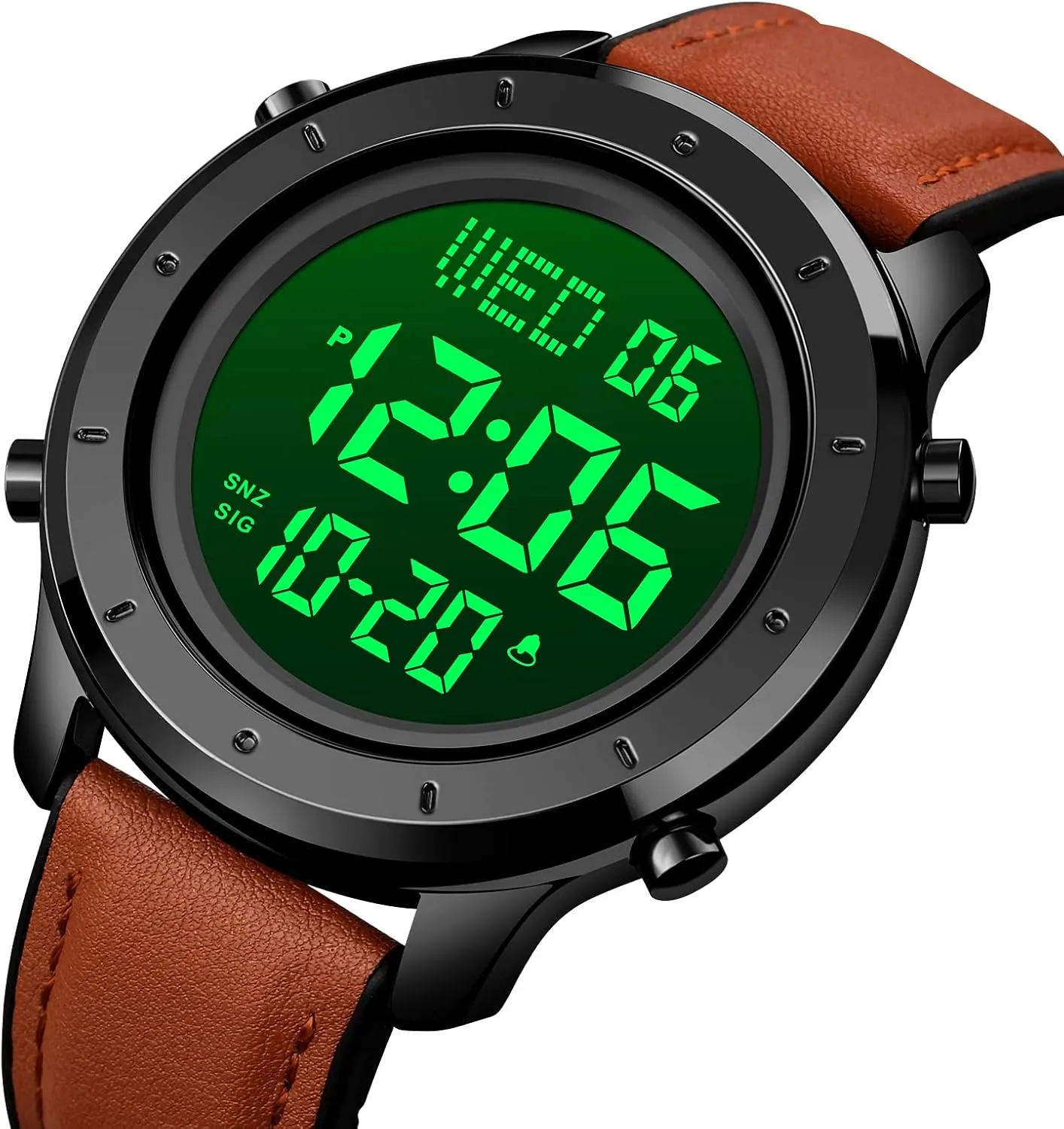 Stopwatch elicit picnic rapidity subterranean LED Backlight Business Multifunction Watches PASOY Mens Big Dial Digital Leather Watch Simple Large Display Countdown Alarm 