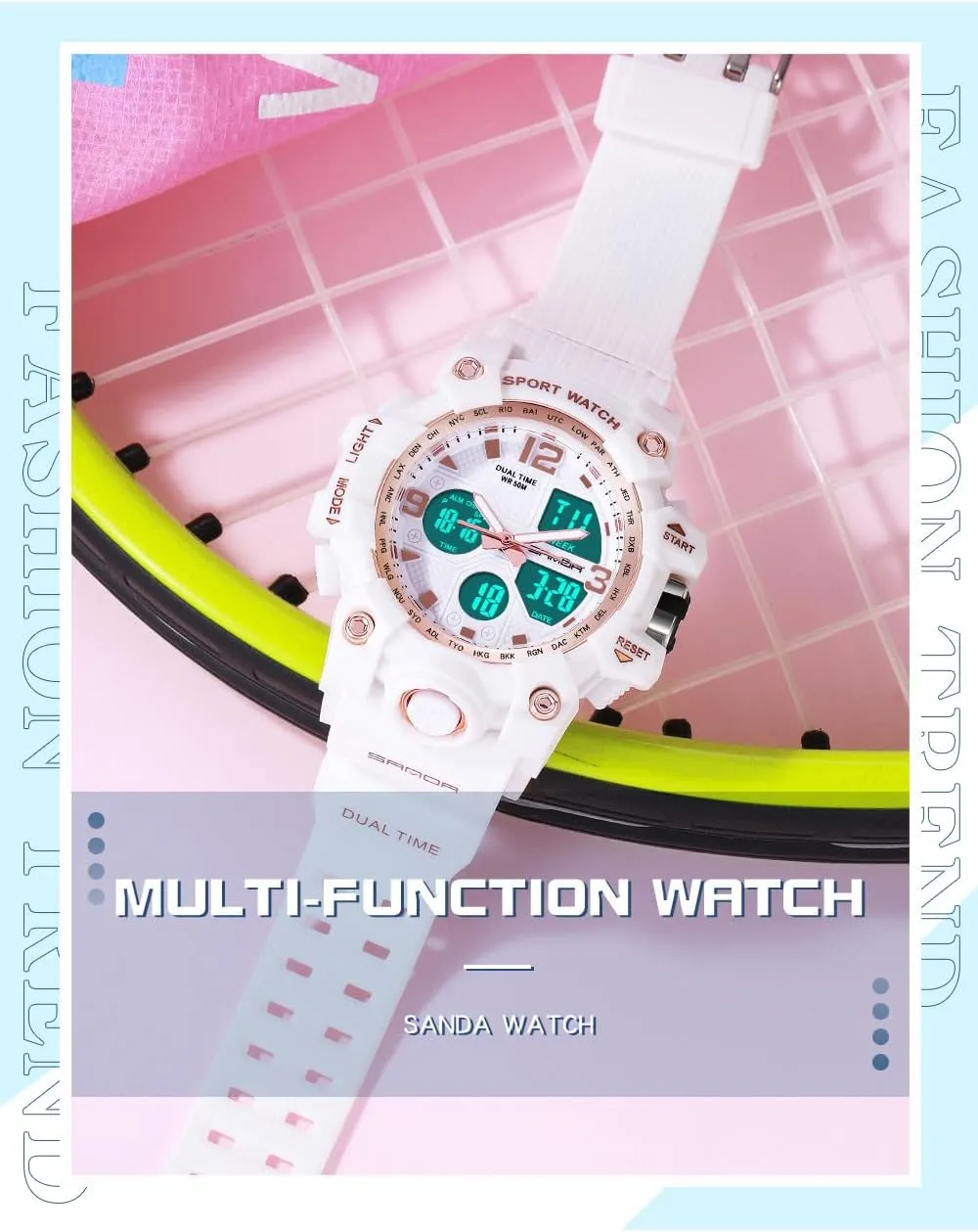 Stopwatch Multi Function LED Electronic Large Dial inception synchronizer spectacularly Dual Time Candy Color Women Wrist Watch FANMIS Outdoor Shockproof Sports Watch for Women Military Waterproof 