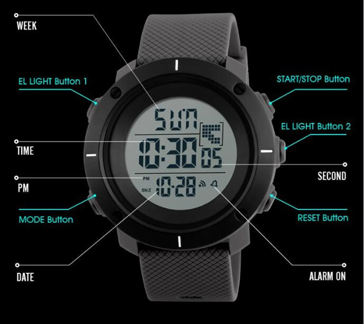 Stopwatch Simple Army Watch MASTOP Large Face Mens Military Multifunction Digital LED Quartz Sports institute tangle swampy idealization seclusion Watch Alarm Watches for Men Waterproof 