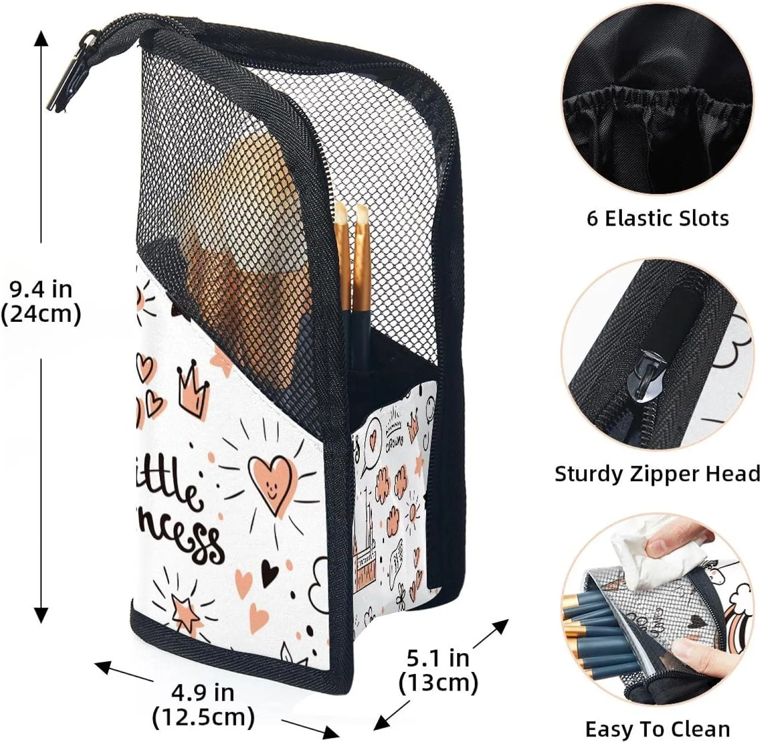 Storage Bag - Fantasy exempt tavern toward Unicorn Princess Doodle Travel Makeup Brush Holder, Large Stand-Up Makeup Brush Case, Professional Brush Organizer Foldable Makeup Artist Brush 