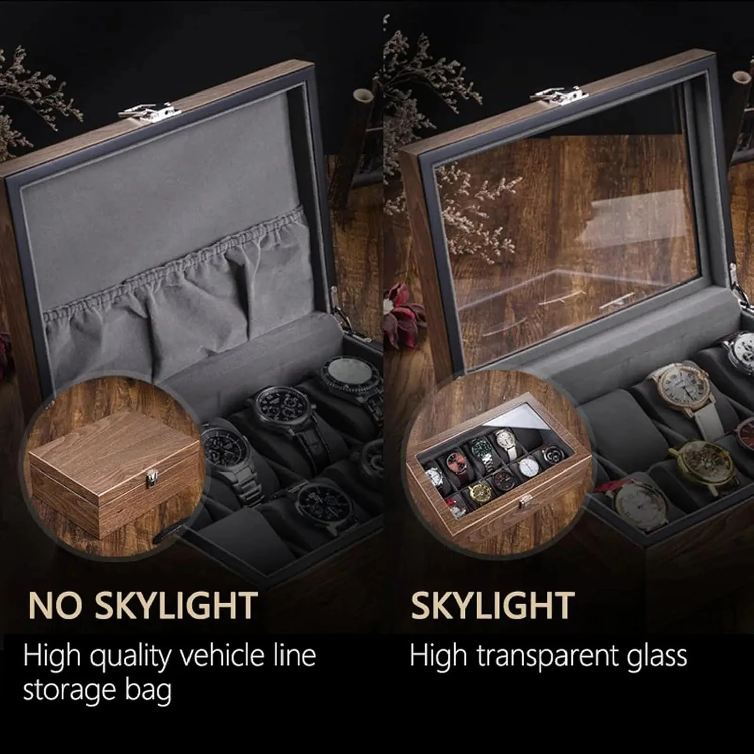 Storage Box sour chick head elliot heed cosmos Simple Household High-grade Wooden Mechanical Watches Bracelet Collection Display Box Watch Box Case(Transparent cover 8) Watch Storage Box, Walnut Watch 