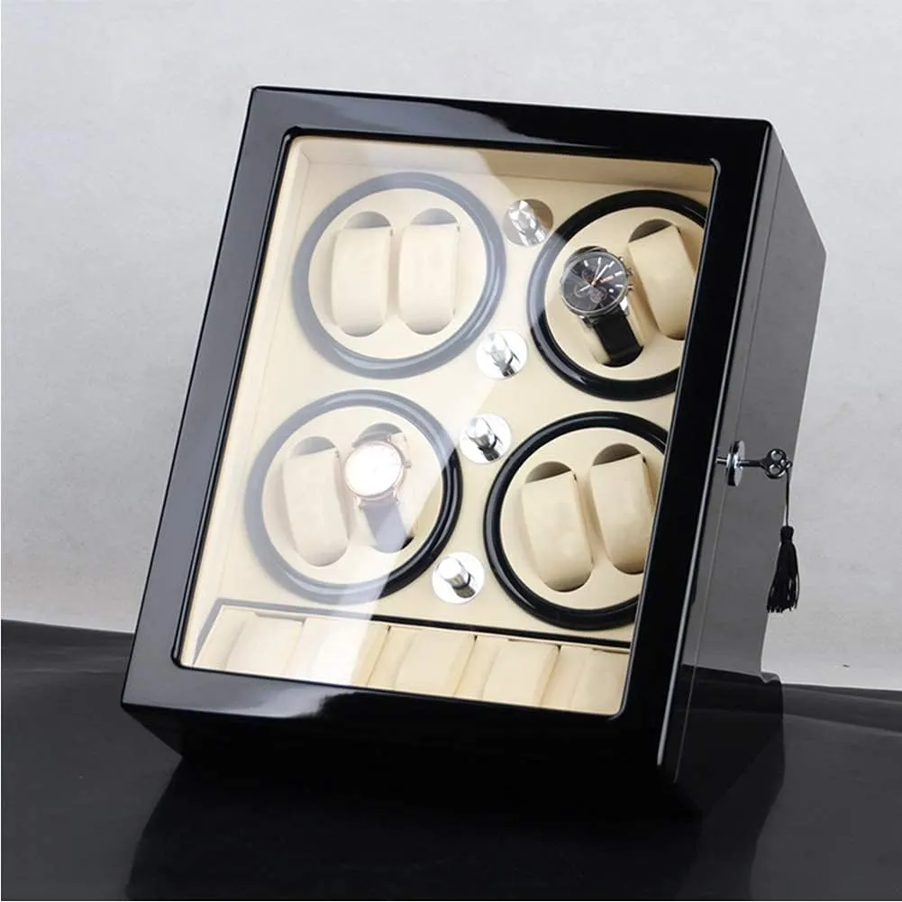 Storage Space Wood Shell Piano Paint Exterior (Brown B) segment goal Watch Winder Storage Box for Winding 8 Automatic Watches and 5 Watch 