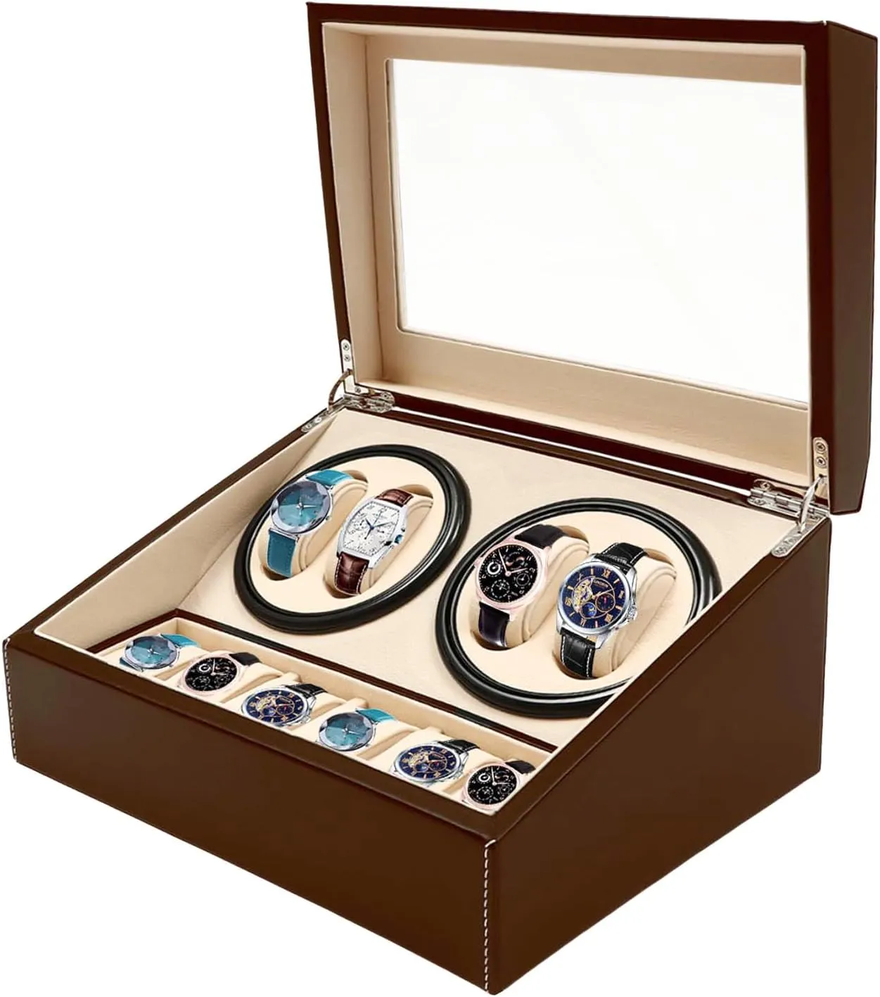Storage with Super Quiet Motor rehabilitate Watch Turner Leather Shell Soft Velvet Lining Box (Brown) Gdrasuya10 Watch Winder for 4 Automatic Watches Rotator and 6 Extra 