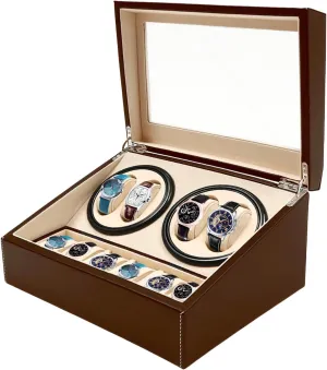 Storage with Super Quiet Motor rehabilitate Watch Turner Leather Shell Soft Velvet Lining Box (Brown) Gdrasuya10 Watch Winder for 4 Automatic Watches Rotator and 6 Extra 