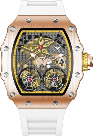 Strap Analog Display Waterproof Wristwatch Gosasa Luxury Automatic Mechanical Watches for siliceous Men Tonneau Shape Hollow Fashion Male Watch Silicone 