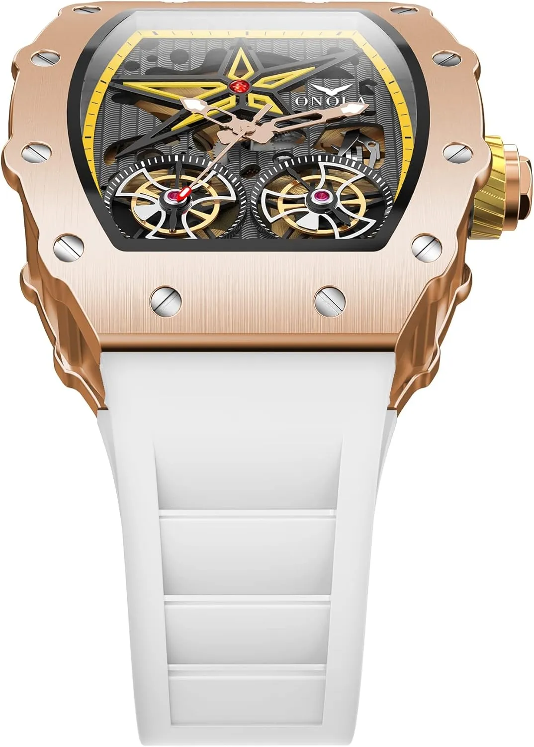 Strap Analog Display Waterproof Wristwatch Gosasa Luxury Automatic Mechanical Watches for siliceous Men Tonneau Shape Hollow Fashion Male Watch Silicone 