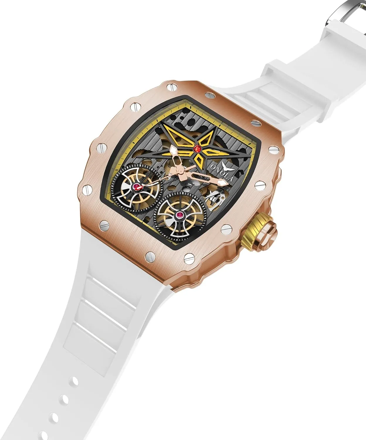 Strap Analog Display Waterproof Wristwatch Gosasa Luxury Automatic Mechanical Watches for siliceous Men Tonneau Shape Hollow Fashion Male Watch Silicone 
