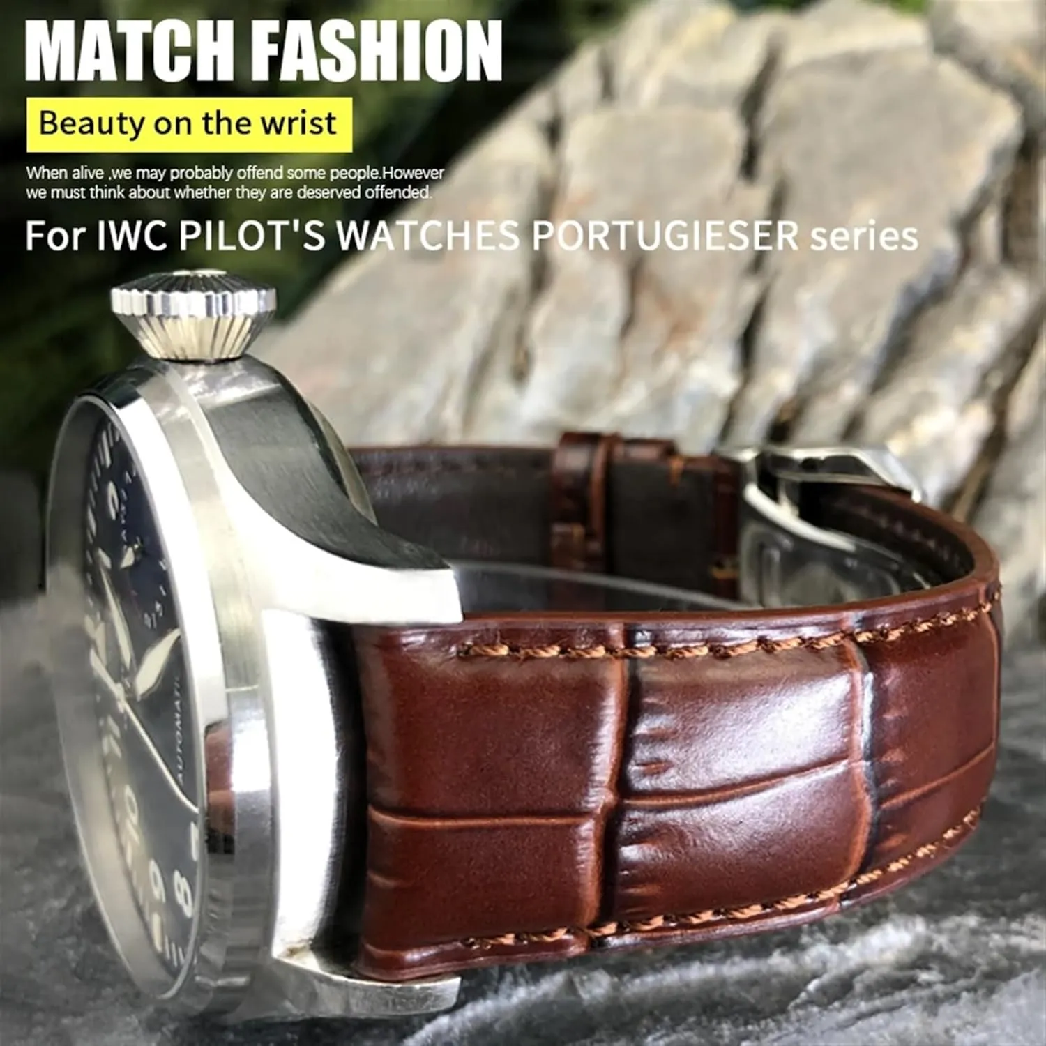 Strap Folding Buckle Leather Real Cowhide Watchband mammoth For IWC Portugieser Porotfino Family PILOT'S Watches 20mm 21mm 22mm Watch 