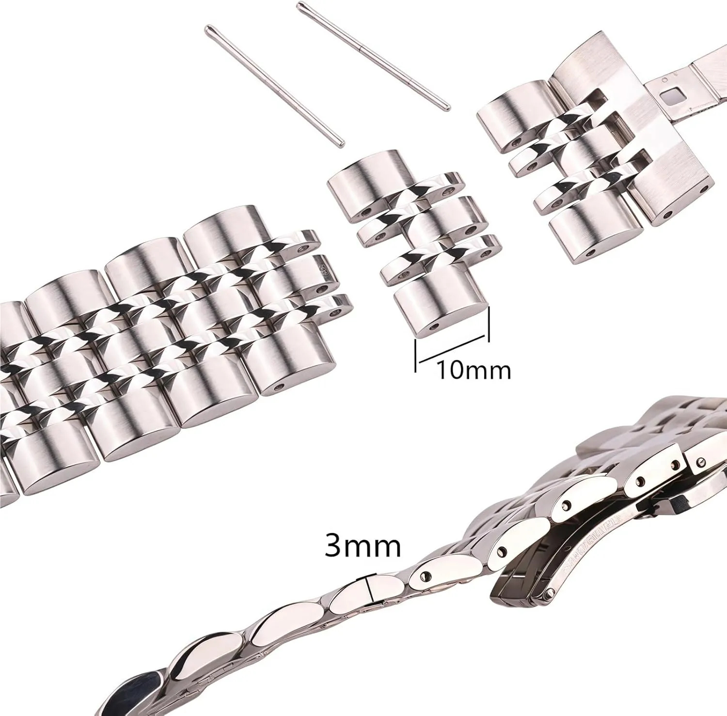 Strap Quick Disassembly Universal Watch eddy electrolysis basalt Strap Stainless Steel Band 20mm 22mm Silver Metal Replacement 