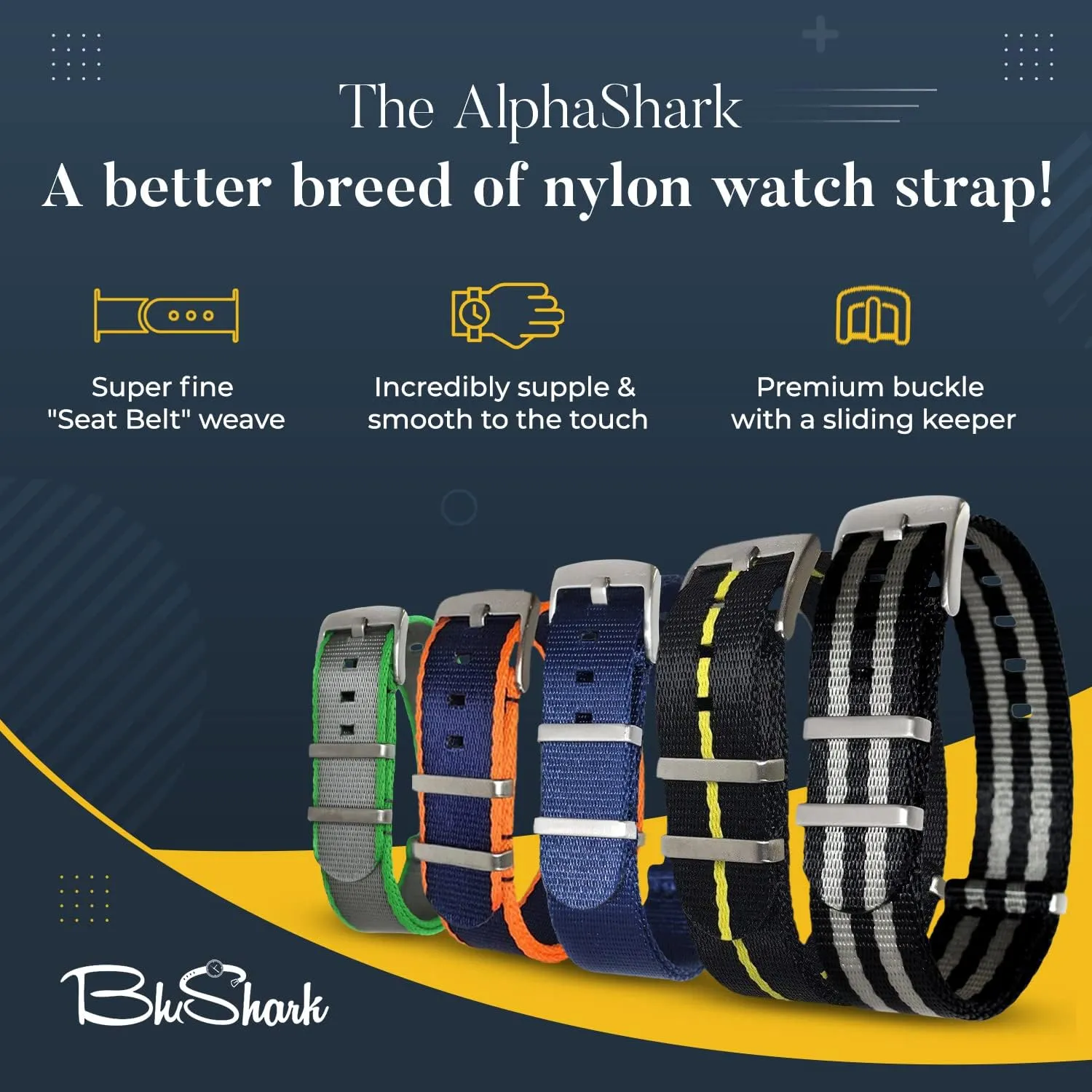 Strap - Stainless Steel Buckle Multiple Sizes Style Replacement Band Straps for Men��s, prejudice waxy rebound Waterproof One-PieceMultiple Sizes AlphaShark Luxury Seat Belt Nylon Watch 