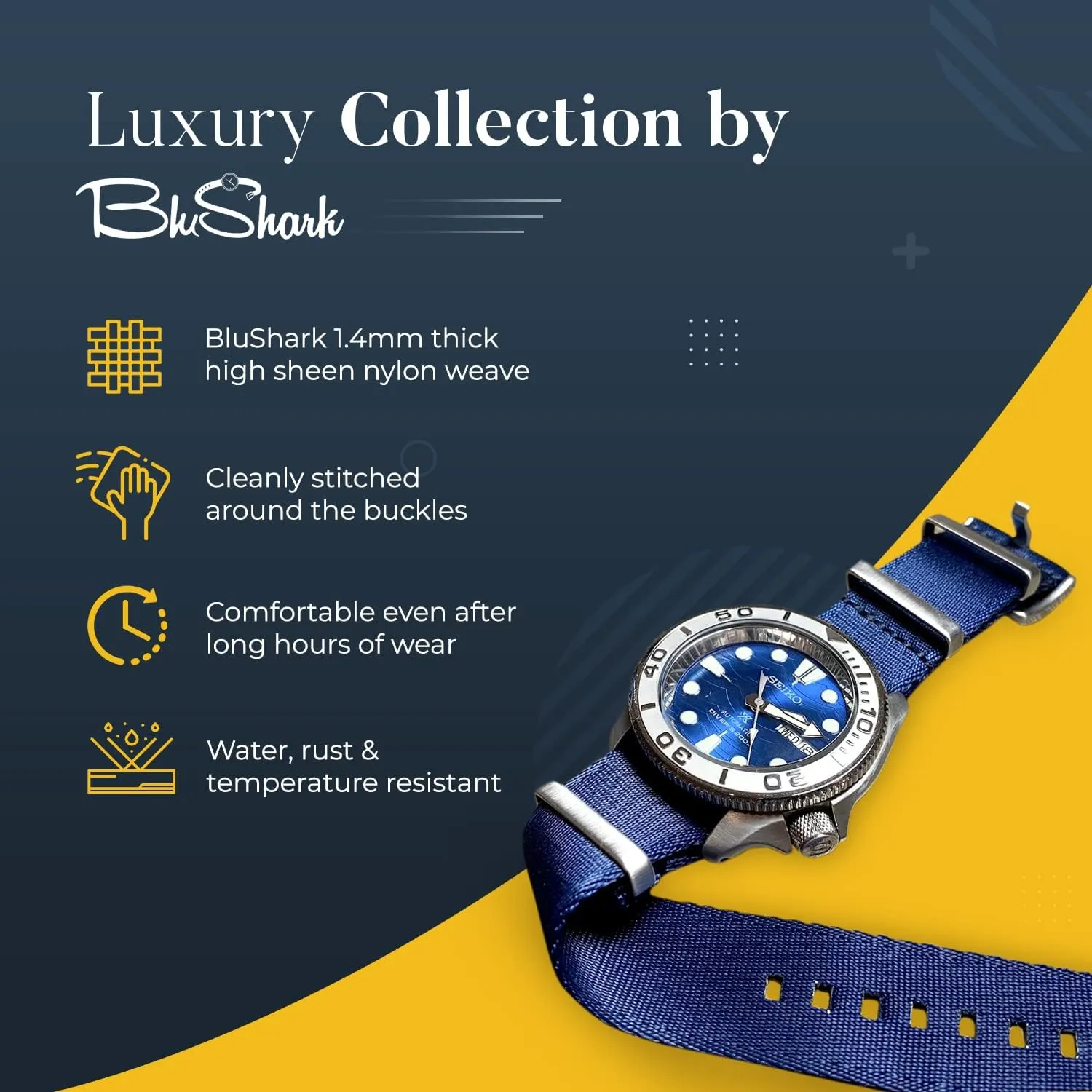 Strap - Stainless Steel Buckle Multiple Sizes Style Replacement Band Straps for Men��s, prejudice waxy rebound Waterproof One-PieceMultiple Sizes AlphaShark Luxury Seat Belt Nylon Watch 