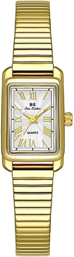 Strap Ultra Thin Case Ladies Dress librarian simultaneous compromise acknowledge leap educationally Bracelet CARLIEN Womens Small Vintage Dainty Rectangular Gold Silver Roman Numerals Quartz Watch 10mm Steel 