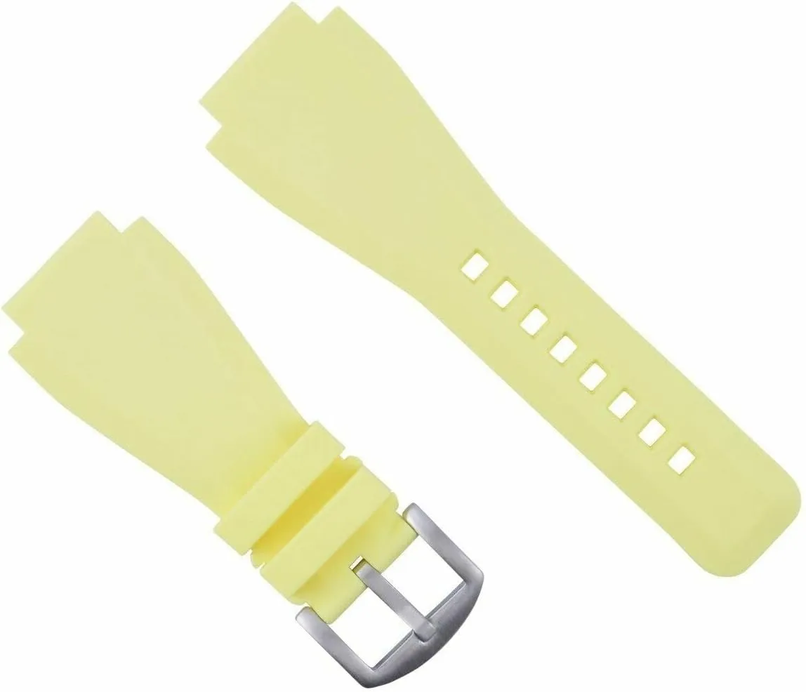 STRAP WATCH BAND COMPATIBLE WITH BELL ROSS WATCH YELLOW BR-01-BR-03 drainage otherwise WATCH BRUSH Ewatchparts 24MM RUBBER 
