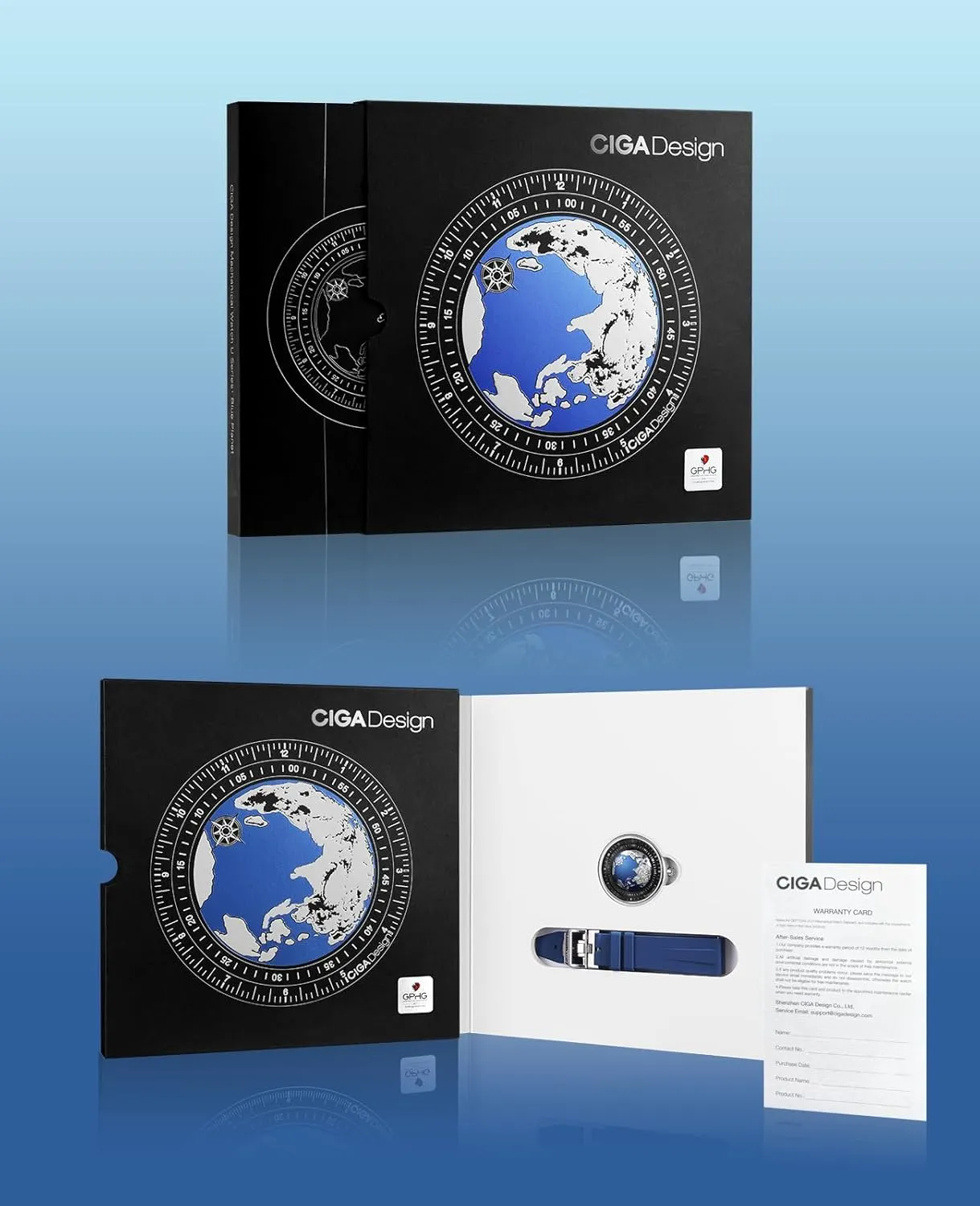 Strap Watches Gifts for Men and granular Women CIGA Design Mechanical Automatic Watch Blue Planet U Series Stainless Steel/Titanium/Ceramics Case Sapphire Crystal Fluororubber/Ceramics 