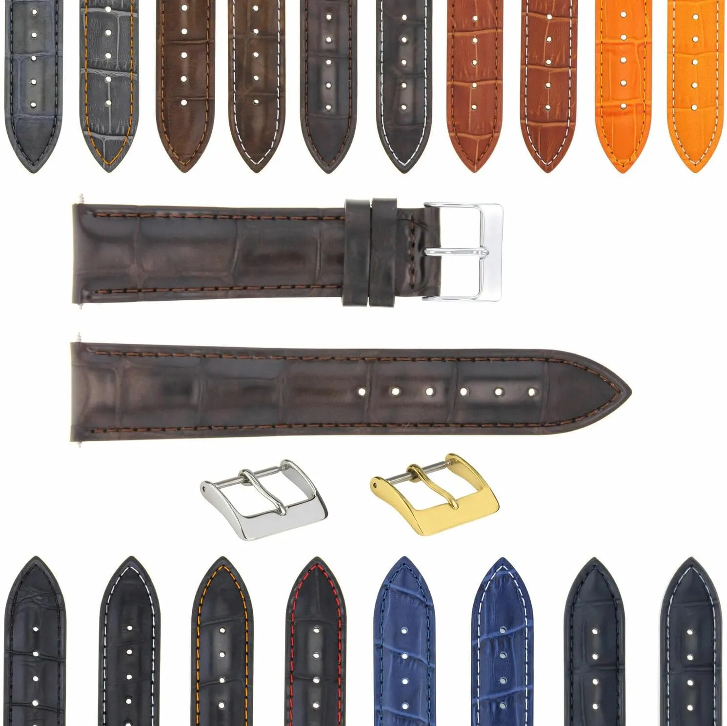 Strap With Deployment Clasp Compatible With Bulova grasshopper step Watch 3B Ewatchparts 17-24mm Leather Watch Band 