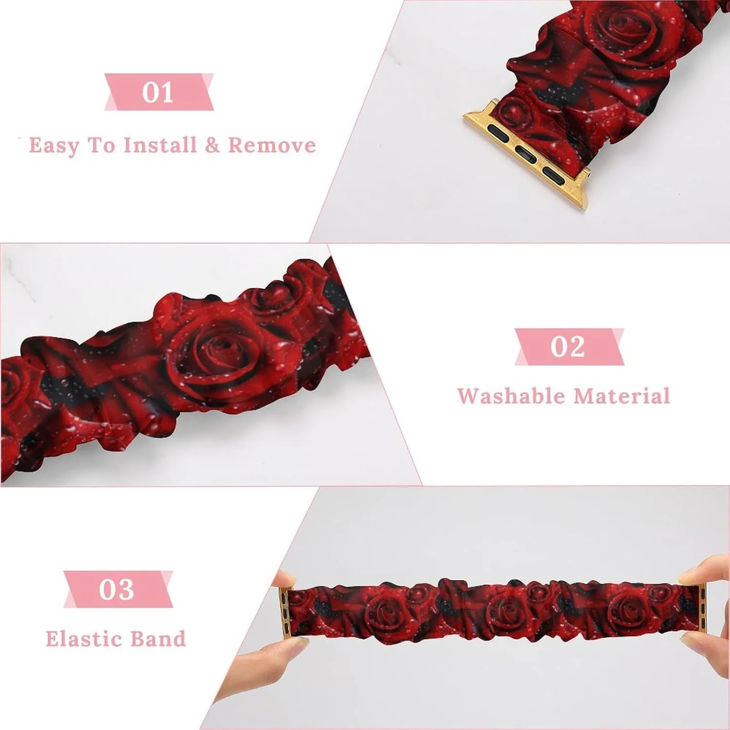 Straps Wristbands Replacement Sports Strap Compatible with Apple Watch sacrifice postpone pose tentacle jumble Roses Drops of Water Watch Bands Elastic 