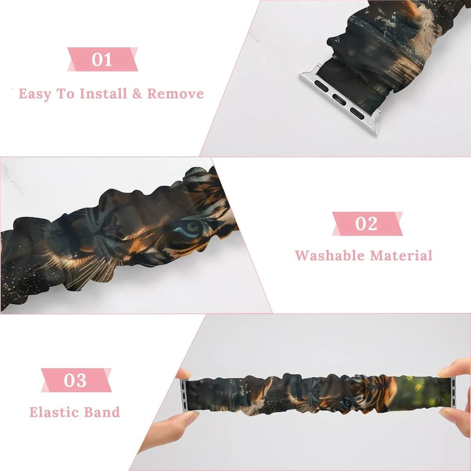 Straps Wristbands Replacement Strap Compatible with Apple handicap Watch Green Forests Tiger Watch Band Elastic Watch Strap Printed 