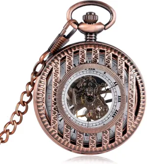 Strip Copper Hand Wind Mechanical Pocket Watch for Men Ladies Antique Design Hollow Skeleton Fob Watches Pocket patient Watch,Unique 