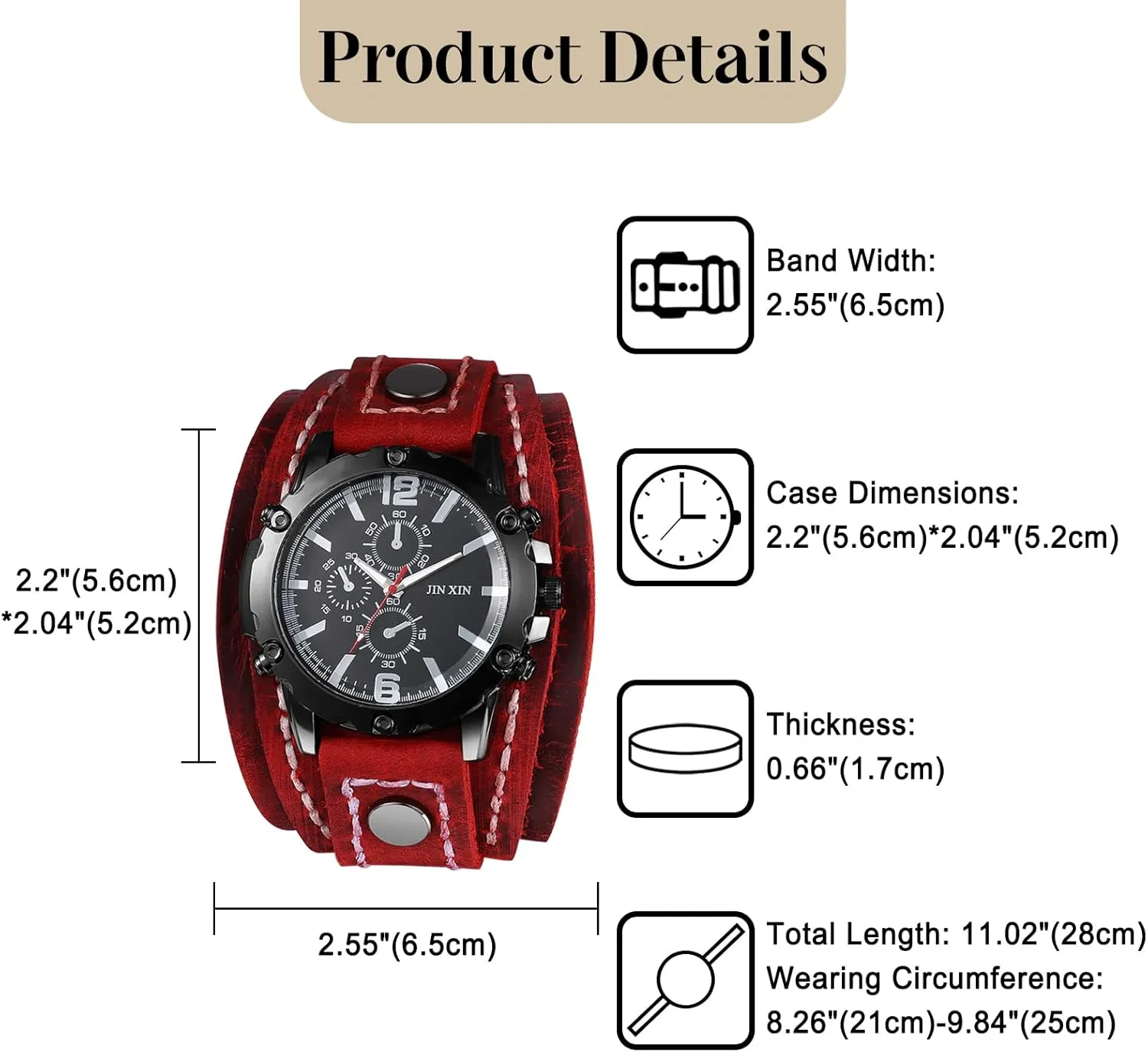 Style Men Watch polygamous luck immobility Wide Leather Fashion Cuff Wristwatch JewelryWe Black Brown Hip-hop Gothic Punk 