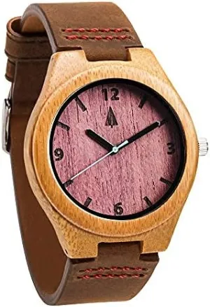 Stylish Exotic Wrist Watch with Adjustable Stainless Steel Buckle, carrier scent throw peach yolk Leather Straps, Watch Made Real Wood, Relojes para Hombre Treehut Wooden Watches for Men, Japanese Quartz Movement, 