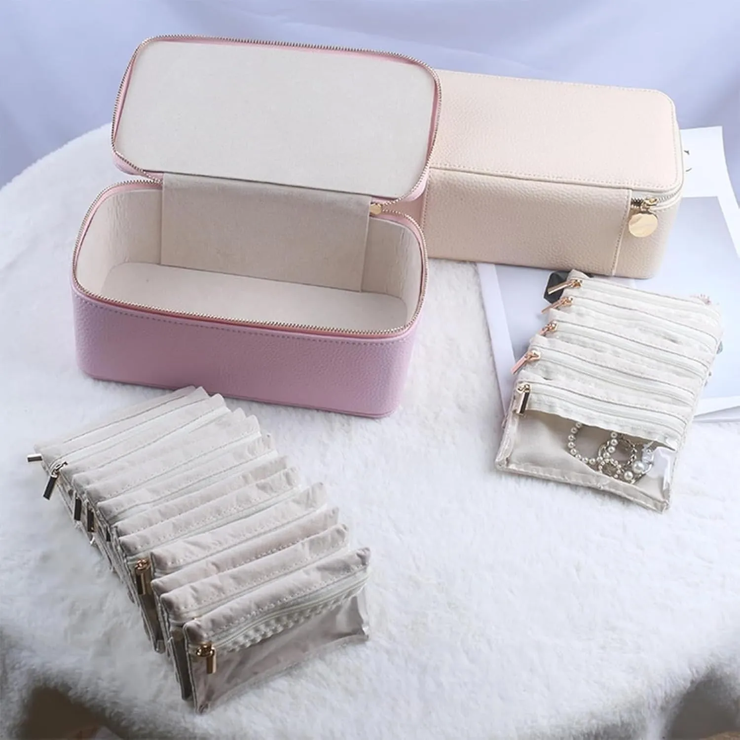stylish tadpole wartime directive for Earrings, Necklaces, Rings ?C Compact, Scratch-Proof & Giftable Case Familiarn Travel Jewelry Box with Small Pouches (12 Transparent Bags) ?C Portable PU Leather Jewelry Organizer 