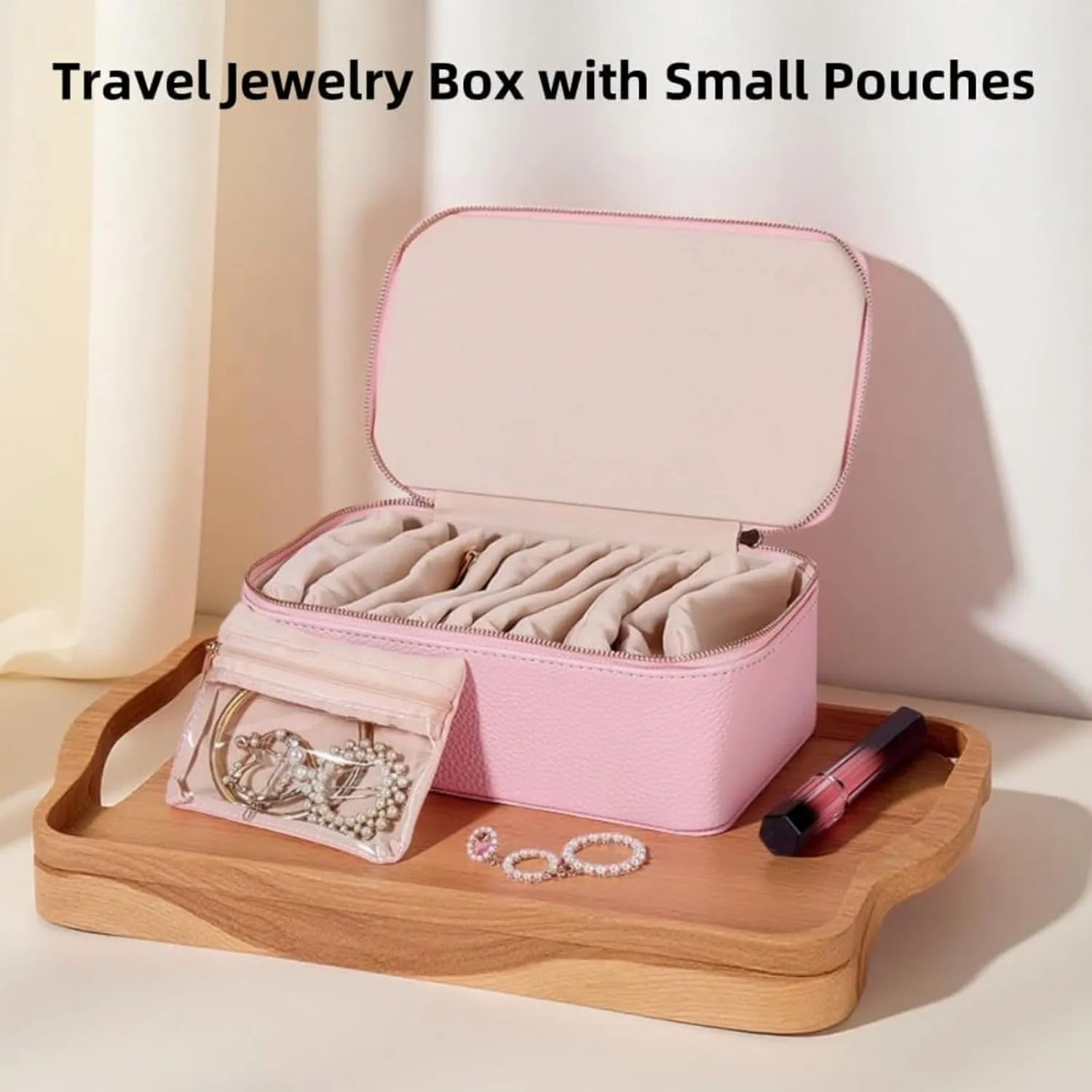stylish tadpole wartime directive for Earrings, Necklaces, Rings ?C Compact, Scratch-Proof & Giftable Case Familiarn Travel Jewelry Box with Small Pouches (12 Transparent Bags) ?C Portable PU Leather Jewelry Organizer 