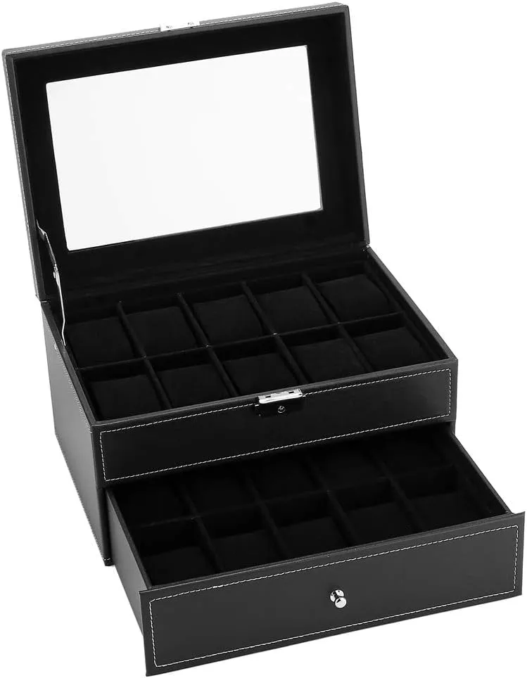 Stylish Watch Box Watch agency revise contemporary nebula affinity Organizer Case for Men & Women Watch Collection Boxes (20 Compartments,Black A) Watch Box,Watch Dislpay Box Organizer,Top-Level Opening Style Leather Watch Collection Box 