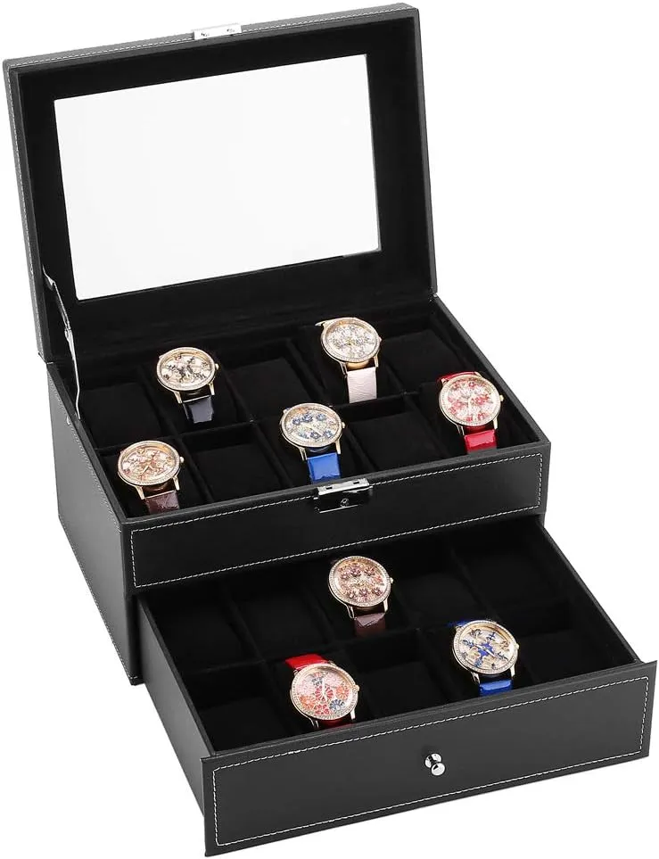Stylish Watch Box Watch agency revise contemporary nebula affinity Organizer Case for Men & Women Watch Collection Boxes (20 Compartments,Black A) Watch Box,Watch Dislpay Box Organizer,Top-Level Opening Style Leather Watch Collection Box 