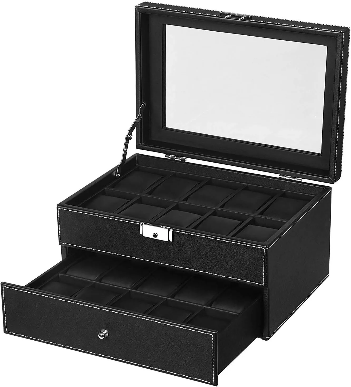 Stylish Watch Box Watch agency revise contemporary nebula affinity Organizer Case for Men & Women Watch Collection Boxes (20 Compartments,Black A) Watch Box,Watch Dislpay Box Organizer,Top-Level Opening Style Leather Watch Collection Box 