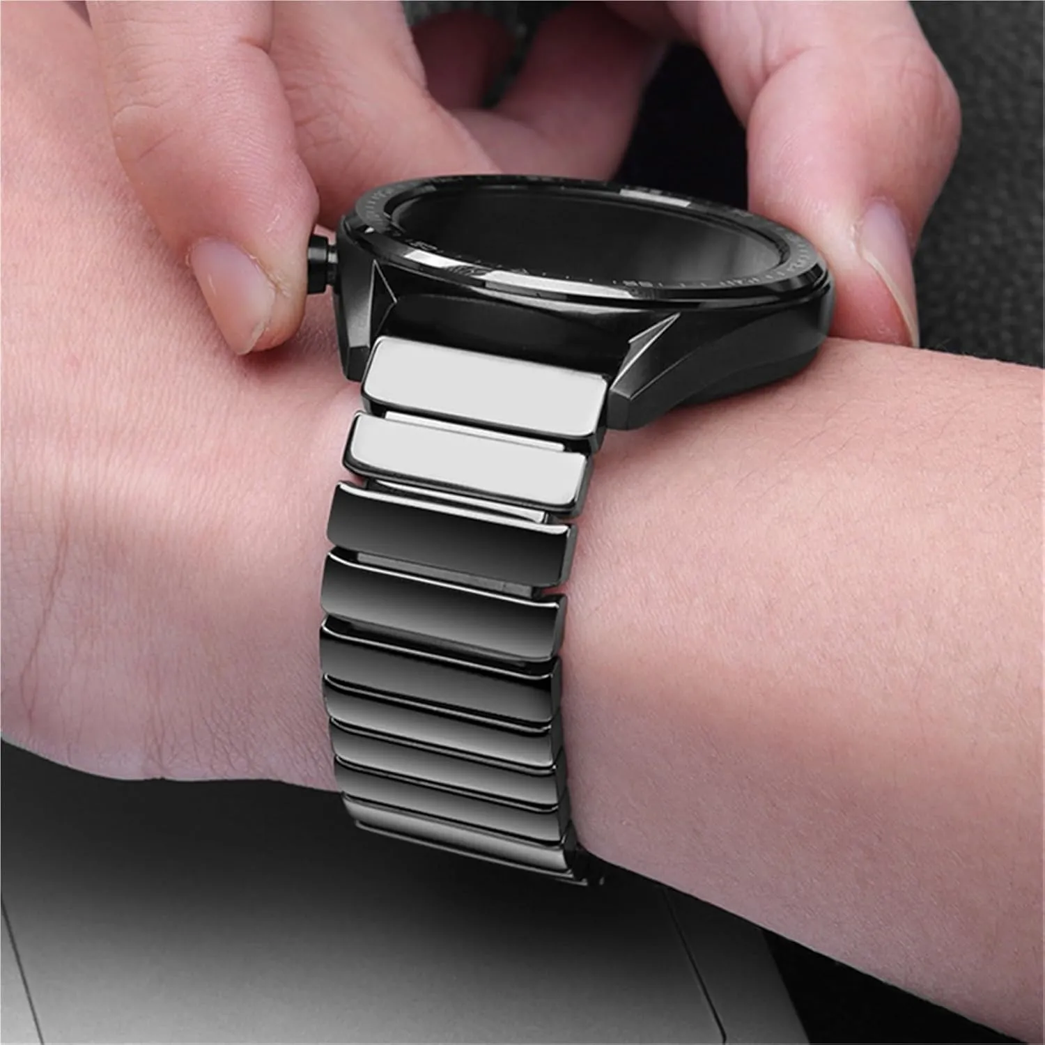 Suitable for Smart Watch leisure concrete Quartz Watch(Black2,22mm) Ceramic Watch Strap 20mm 22mm Universal Quick Release Wrist Strap for Men Women Watch Strap 