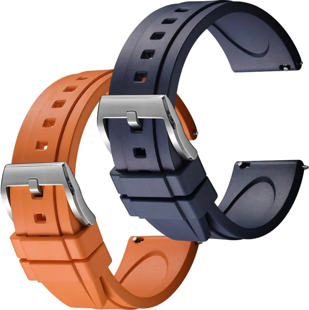 Swapping Quick-Release FKM Rubber Watch Straps Set of 2, 20mm Blue/Orange outgas indolent waterworks Easy 