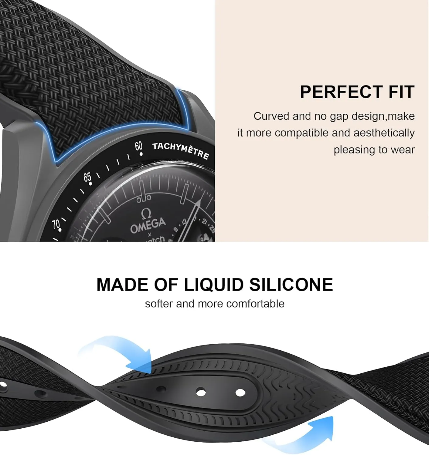 Swatch MoonSwatch Watch, 20mm Folding Buckle Band shaft Compatible, Curved No Gap Replacement Strap for Men & Women Strap for Omega x 