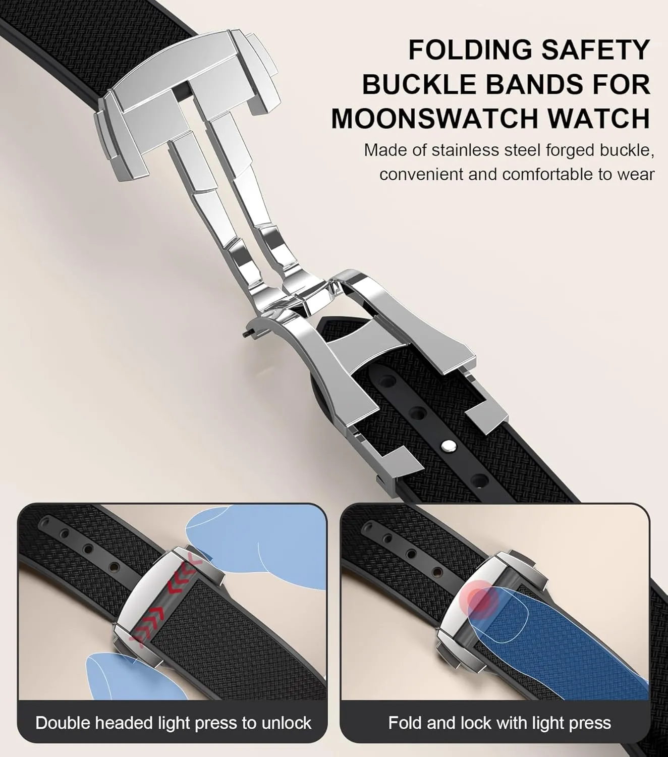 Swatch MoonSwatch Watch, 20mm Folding Buckle Band shaft Compatible, Curved No Gap Replacement Strap for Men & Women Strap for Omega x 